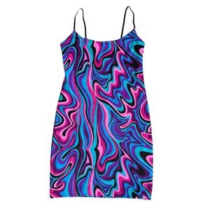Zalie Bubblegum Swirl Dress Womens XS Party Rave Retro Psychedelic Clubwear